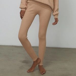 Lunya cozy cotton silk ribbed lounge leggings - large - tranquil tan